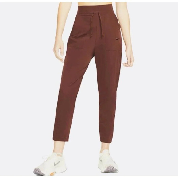 NIKE L Bliss Luxe 7/8 Dri-FIT Training Pants Burgundy Mid Rise Workout Stretch - Picture 1 of 15